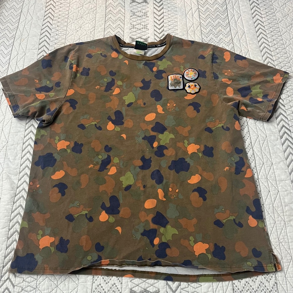 LRG Lifted Research Group Mens Camo Patch T-Shirt Brown Orange Camouflage XL